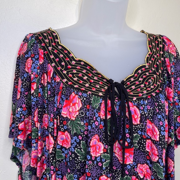 Ric Rac | Anthro Floral Print Dolman Flutter Sleeve Floaty Boho Batwing Blouse - Picture 5 of 15